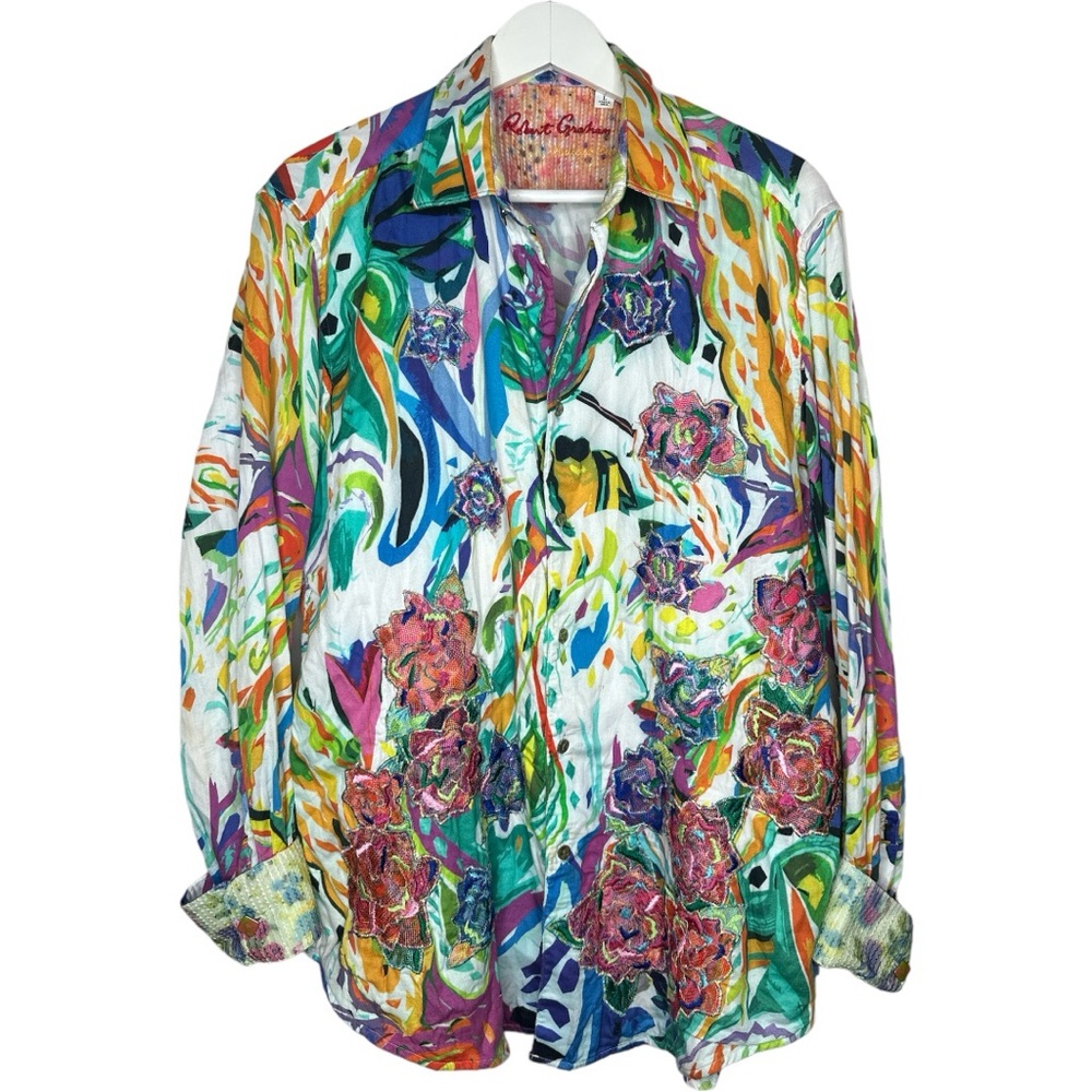 Robert Graham Limited Edition Embroidered Roses Button Down Shirt Large